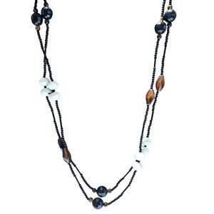 Handmade Boho Chic Black White Beaded Necklace Adjustable Length Jewelry Women